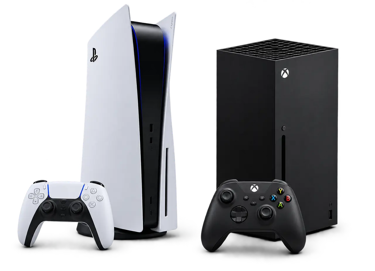 PS5 and Xbox Series X game consoles with controllers, HDMI port replacement service at WeFixed in Arlington, VA